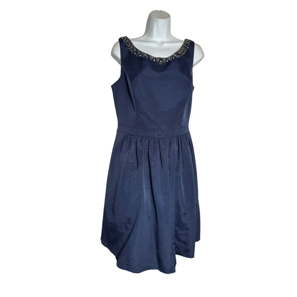 David's Bridal Dress Size 12‎ Navy Blue Fit and Flare Jewel Neck Party Cocktail